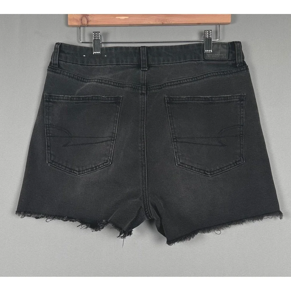 American Eagle Black Distressed Raw Hem Stretch Denim Shorts Womens Size 12